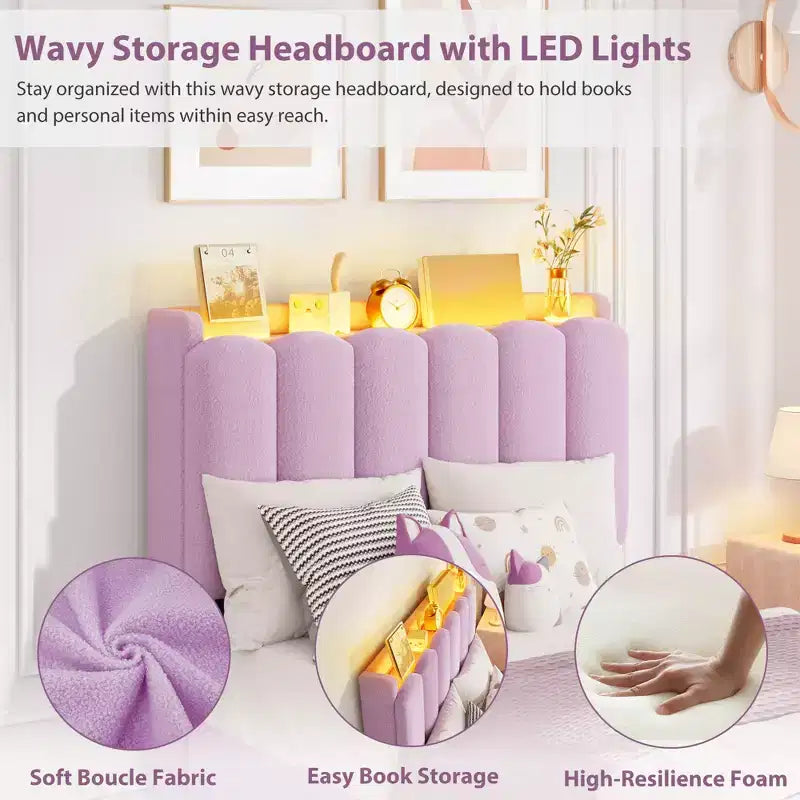 Upholstered Platform Bed Frame Storage Headboard & Drawers, Strong Wood Slats, Noise-Free Metal Frame, Heavy Duty, Easy Assembly,
