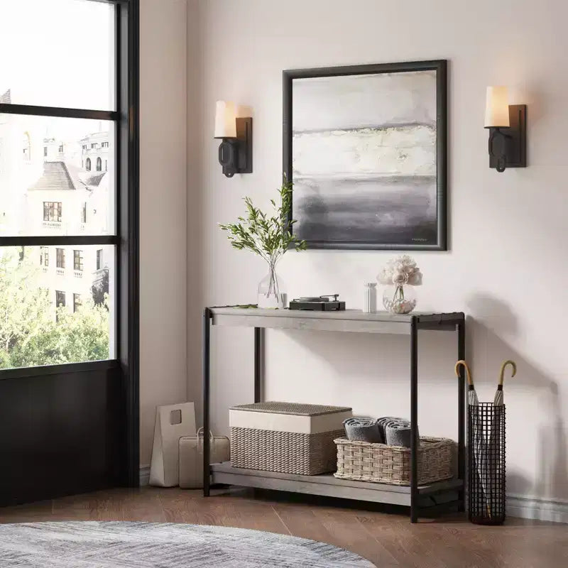 40 Farmhouse Console Table with 2 Shelves  Grey Slatted Sofa & Entryway Table