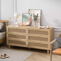 JVNOXK 59.06-inch 6-Drawer Rattan Storage Cabinet with White Drawer Slides, Suitable for Bedrooms, Features Storage Space,Natural