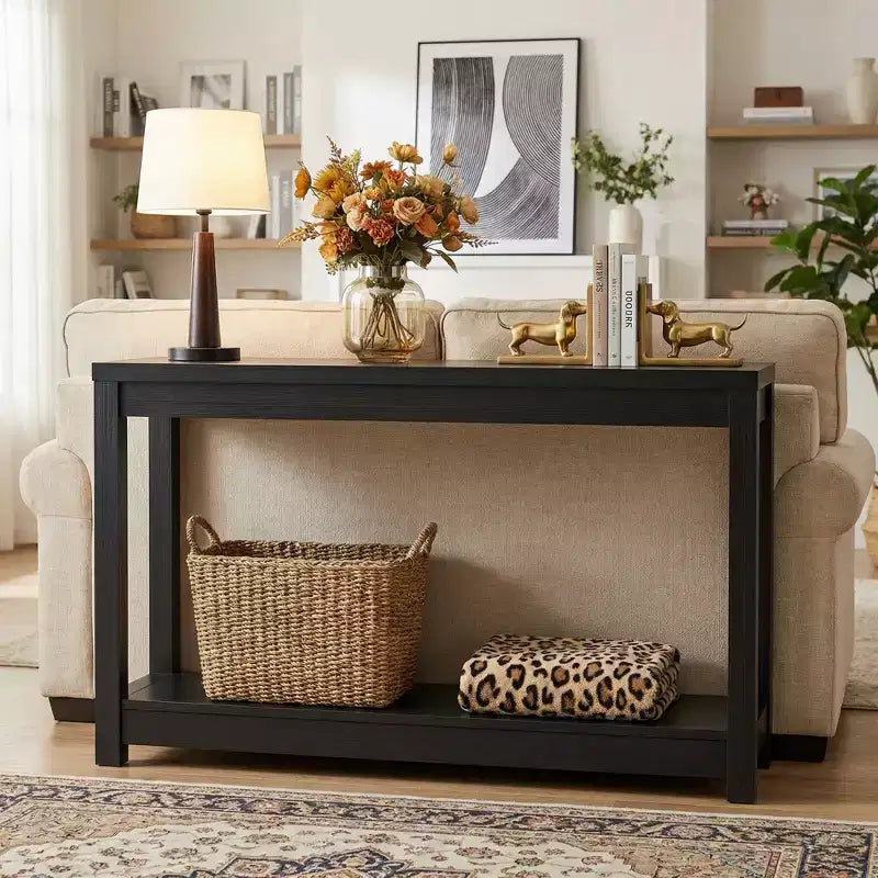 Besiost 47-In Console Table with Storage Shelf, Narrow Entryway Table Behind Sofa Table