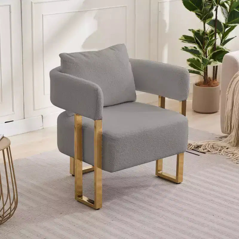 Zeus & Ruta Modern Accent Chairs Set of 2 with Teddy Fleece Upholstered & Gold Metal Legs