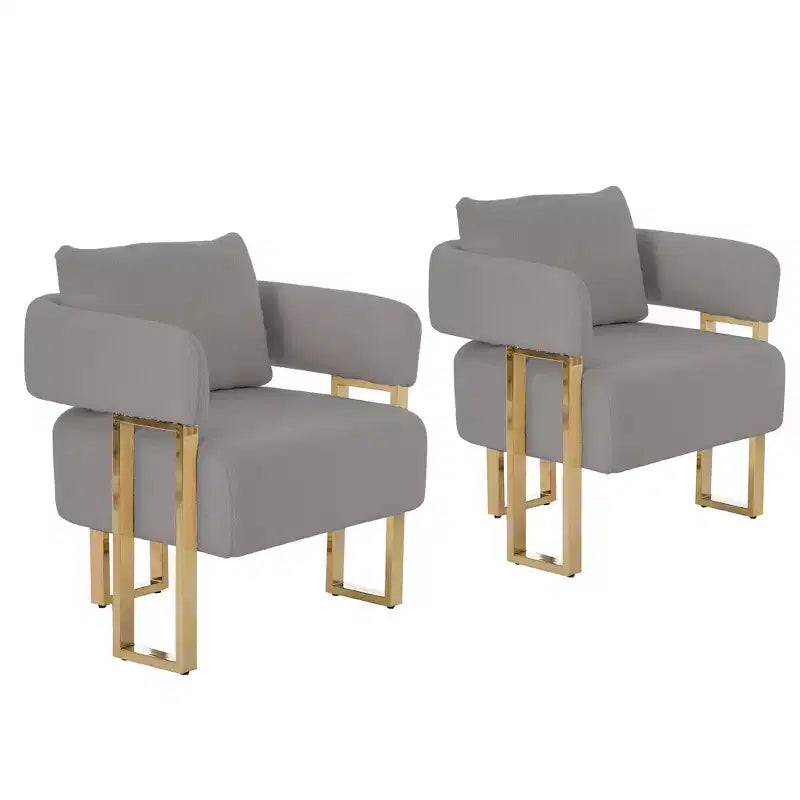 Zeus & Ruta Modern Accent Chairs Set of 2 with Teddy Fleece Upholstered & Gold Metal Legs