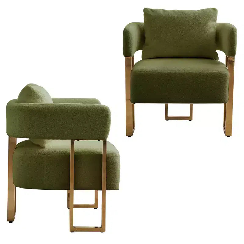 Zeus & Ruta Modern Accent Chairs Set of 2 with Teddy Fleece Upholstered & Gold Metal Legs