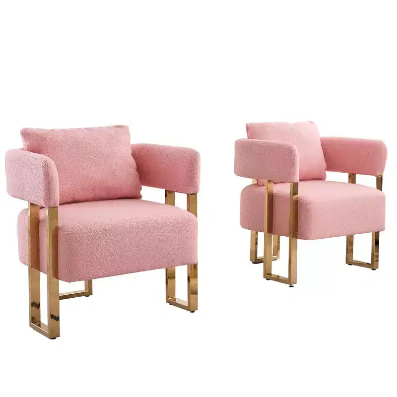 Zeus & Ruta Modern Accent Chairs Set of 2 with Teddy Fleece Upholstered & Gold Metal Legs