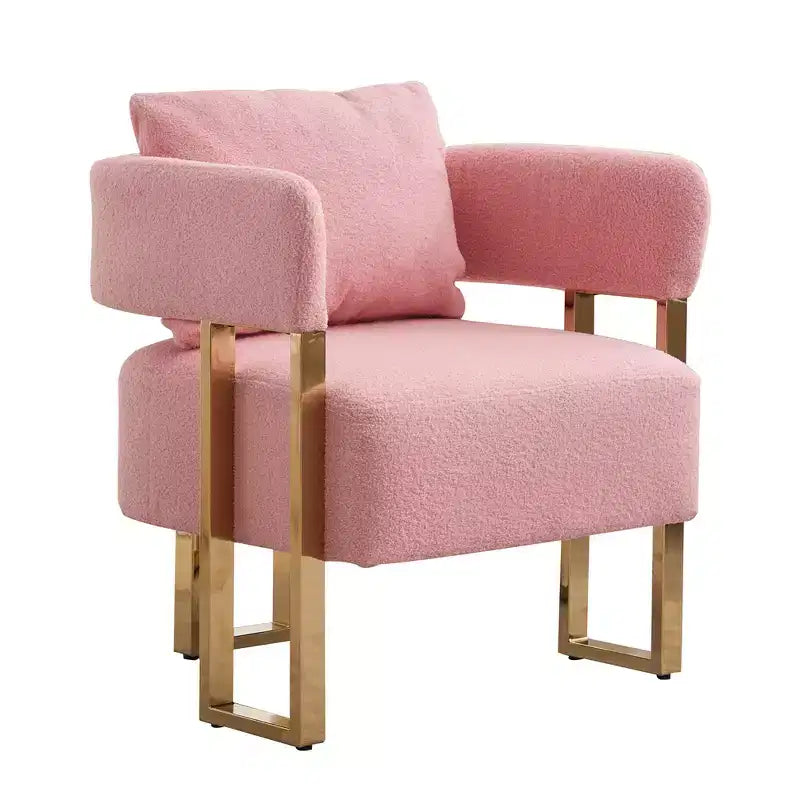 Zeus & Ruta Modern Accent Chairs Set of 2 with Teddy Fleece Upholstered & Gold Metal Legs