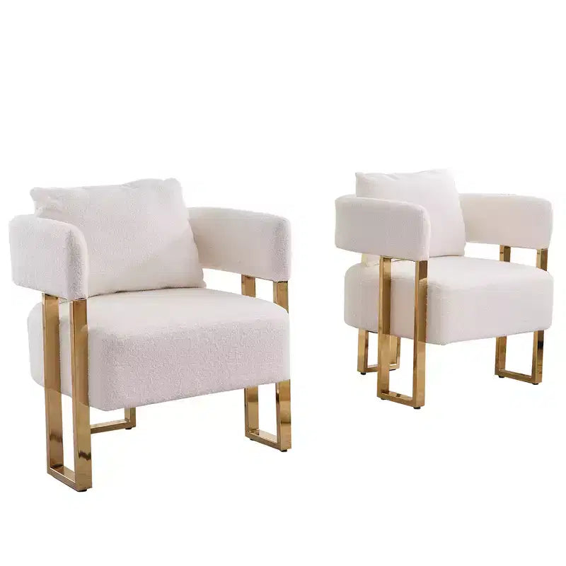 Zeus & Ruta Modern Accent Chairs Set of 2 with Teddy Fleece Upholstered & Gold Metal Legs