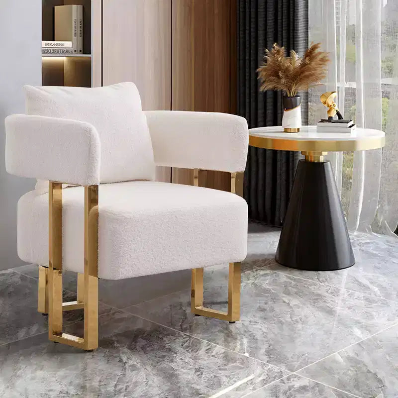 Zeus & Ruta Modern Accent Chairs Set of 2 with Teddy Fleece Upholstered & Gold Metal Legs