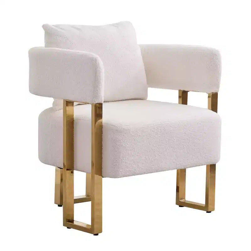 Zeus & Ruta Modern Accent Chairs Set of 2 with Teddy Fleece Upholstered & Gold Metal Legs
