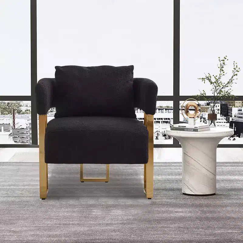 Zeus & Ruta Modern Accent Chairs Set of 2 with Teddy Fleece Upholstered & Gold Metal Legs