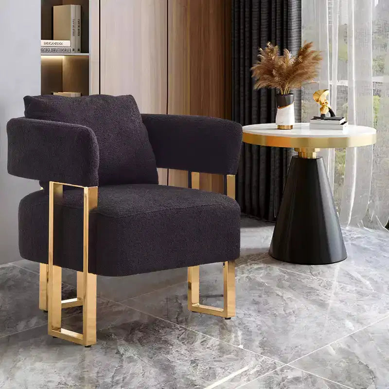 Zeus & Ruta Modern Accent Chairs Set of 2 with Teddy Fleece Upholstered & Gold Metal Legs