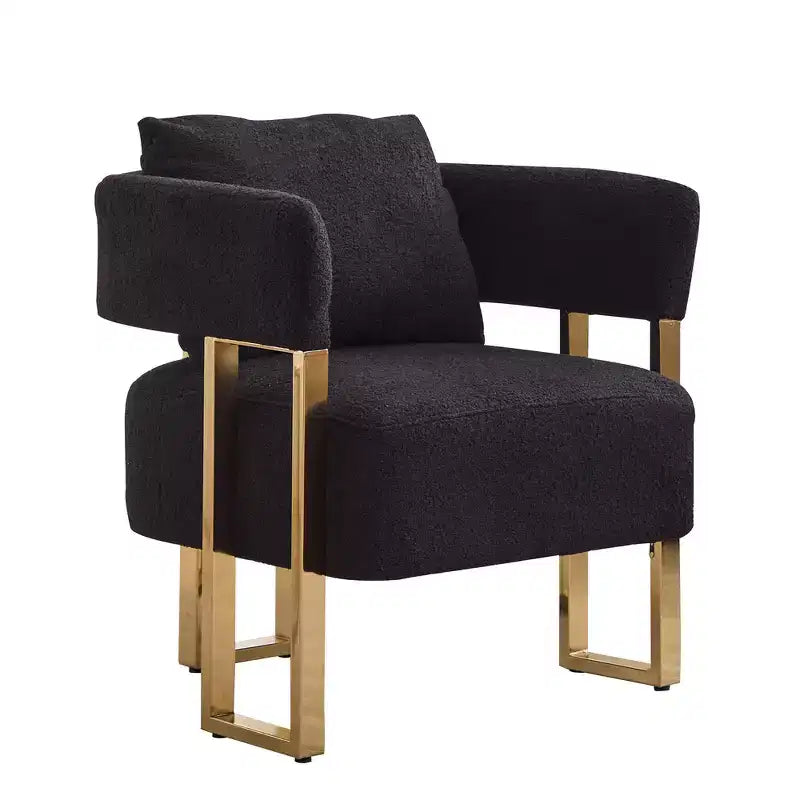 Zeus & Ruta Modern Accent Chairs Set of 2 with Teddy Fleece Upholstered & Gold Metal Legs