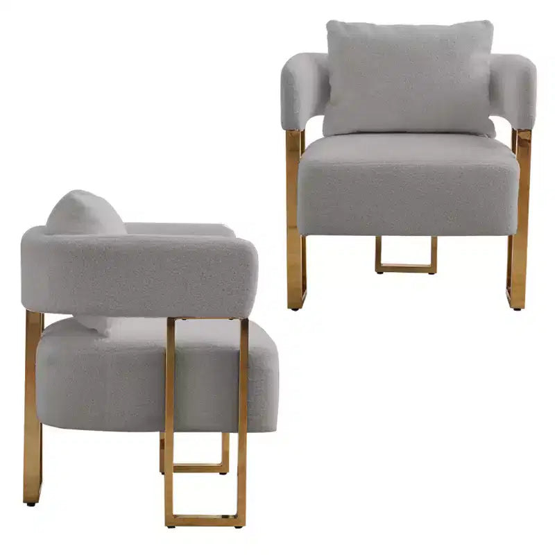 Zeus & Ruta Modern Accent Chairs Set of 2 with Teddy Fleece Upholstered & Gold Metal Legs