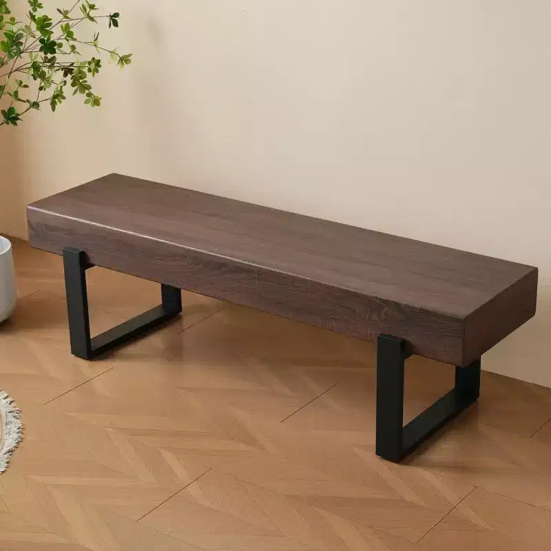 59 Farmhouse Dining Bench with MDF Top and Metal Legs for Multiple Uses