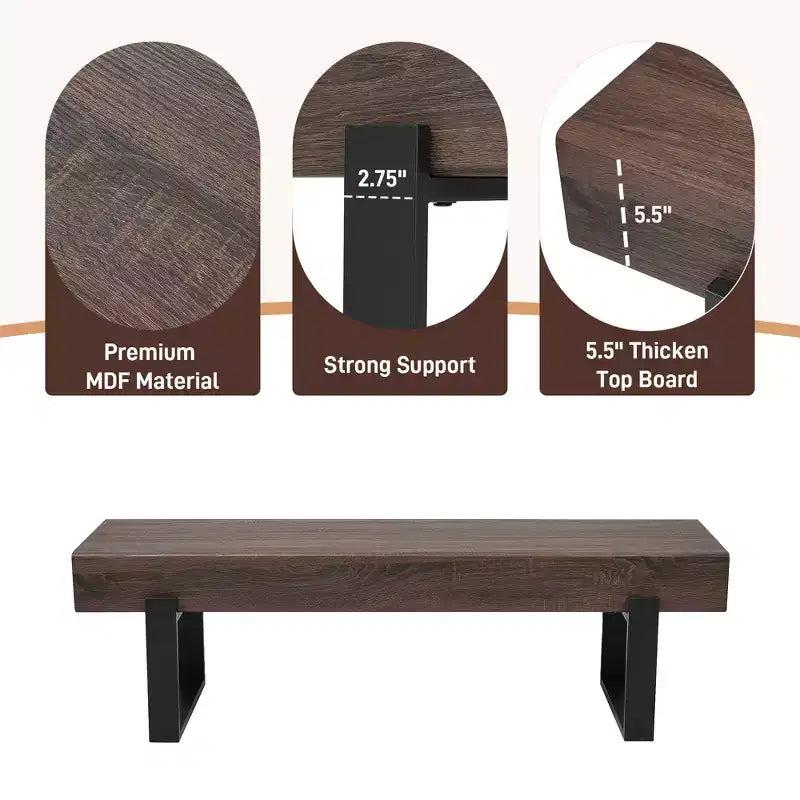 59 Farmhouse Dining Bench with MDF Top and Metal Legs for Multiple Uses
