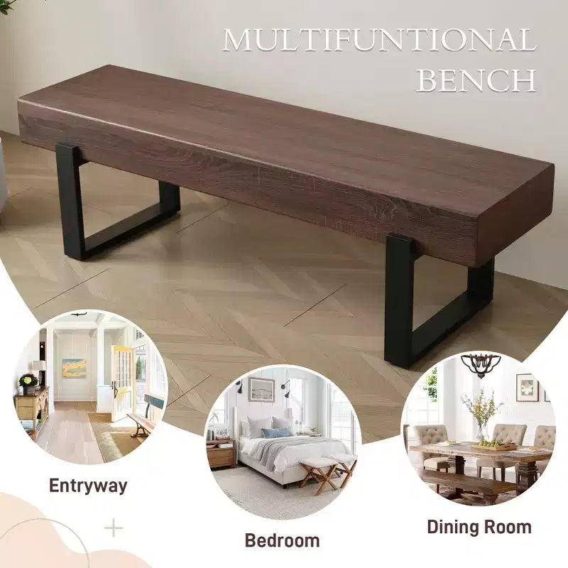 59 Farmhouse Dining Bench with MDF Top and Metal Legs for Multiple Uses