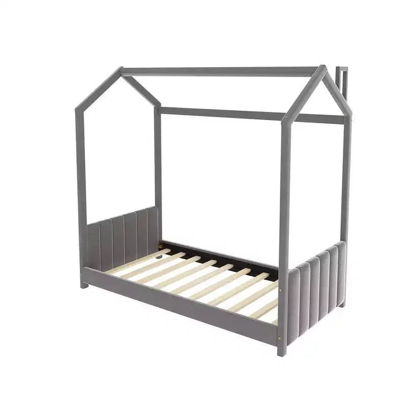 Luxystar Velvet House Bed for Kids' Room, Gray
