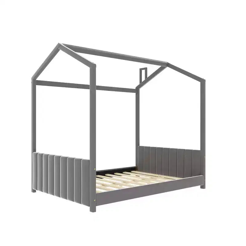 Luxystar Velvet House Bed for Kids' Room, Gray
