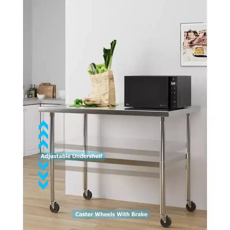 Coolmee Heavy Duty Stainless Steel Table for Prep and Work, NSF Commercial Table with Adjustable Bottom Shelf for Kitchen, Restaurant, Home, Garage