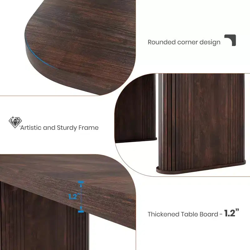 Dining Table for 6-8 People - 62 Modern Long Kitchen Table with Large Tabletop & Heavy Duty Pedestal Legs, Rectangular Dinner Table
