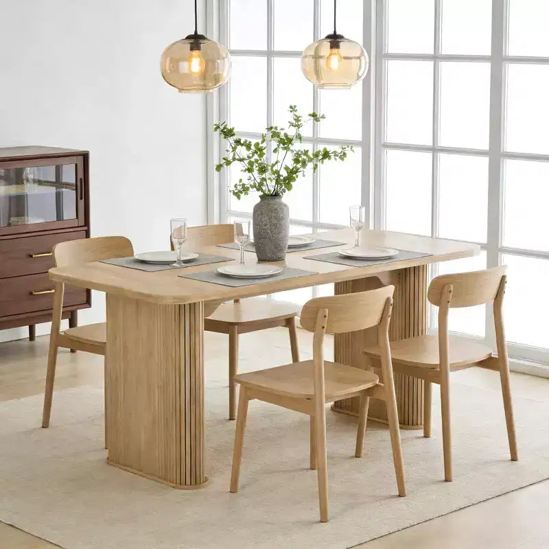 Dining Table for 6-8 People - 62 Modern Long Kitchen Table with Large Tabletop & Heavy Duty Pedestal Legs, Rectangular Dinner Table