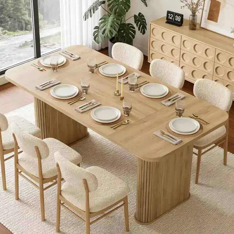 Dining Table for 6-8 People - 62 Modern Long Kitchen Table with Large Tabletop & Heavy Duty Pedestal Legs, Rectangular Dinner Table