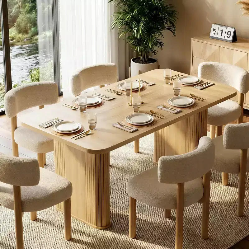 Dining Table for 6-8 People - 62 Modern Long Kitchen Table with Large Tabletop & Heavy Duty Pedestal Legs, Rectangular Dinner Table