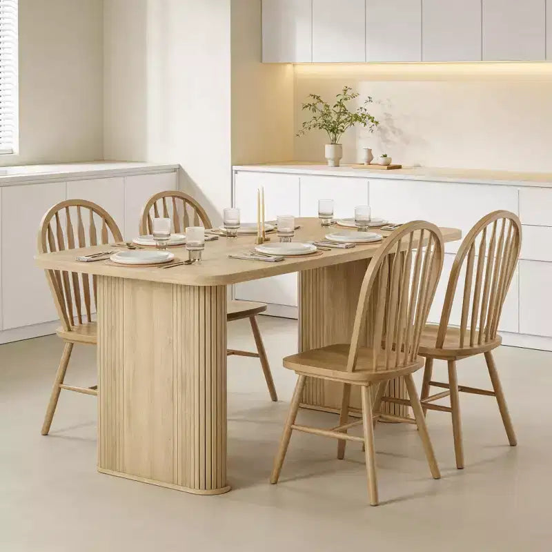 Dining Table for 6-8 People - 62 Modern Long Kitchen Table with Large Tabletop & Heavy Duty Pedestal Legs, Rectangular Dinner Table