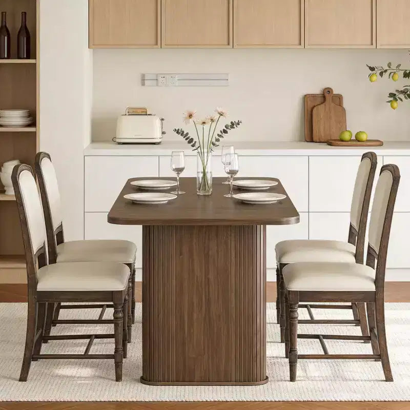 Dining Table for 6-8 People - 62 Modern Long Kitchen Table with Large Tabletop & Heavy Duty Pedestal Legs, Rectangular Dinner Table