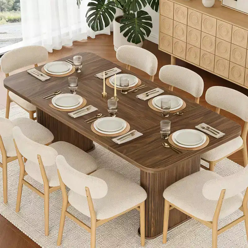 Dining Table for 6-8 People - 62 Modern Long Kitchen Table with Large Tabletop & Heavy Duty Pedestal Legs, Rectangular Dinner Table