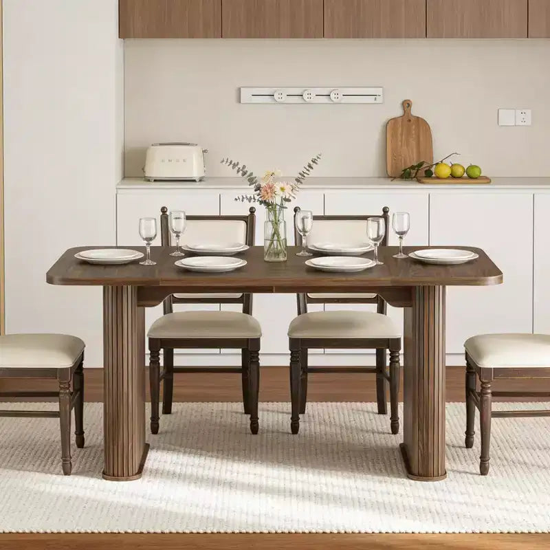 Dining Table for 6-8 People - 62 Modern Long Kitchen Table with Large Tabletop & Heavy Duty Pedestal Legs, Rectangular Dinner Table