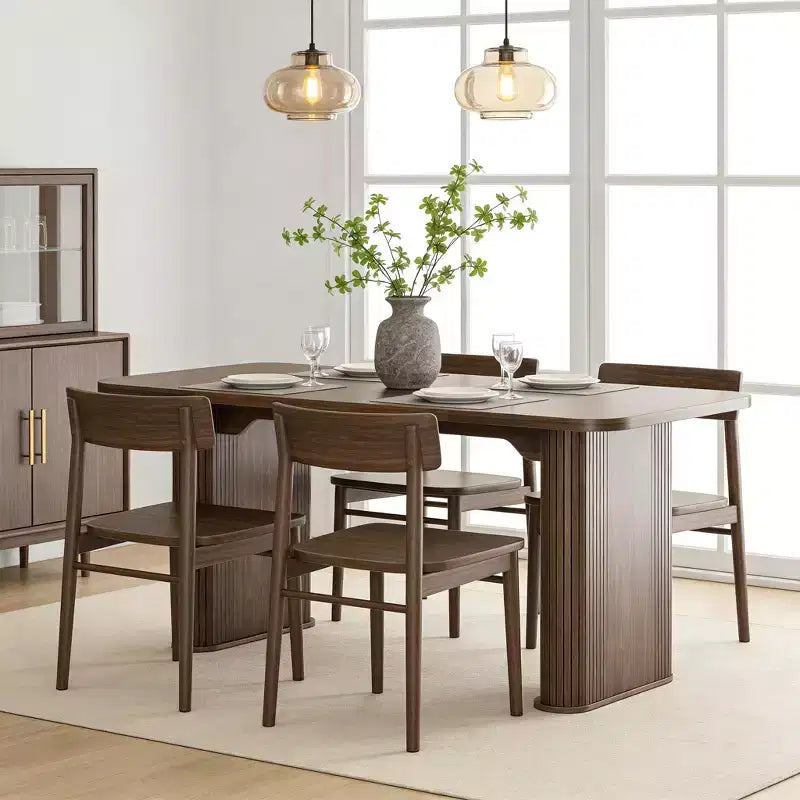 Dining Table for 6-8 People - 62 Modern Long Kitchen Table with Large Tabletop & Heavy Duty Pedestal Legs, Rectangular Dinner Table