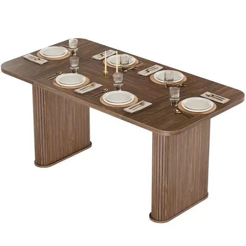 Dining Table for 6-8 People - 62 Modern Long Kitchen Table with Large Tabletop & Heavy Duty Pedestal Legs, Rectangular Dinner Table