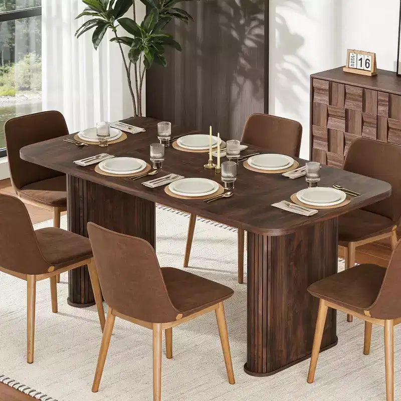 Dining Table for 6-8 People - 62 Modern Long Kitchen Table with Large Tabletop & Heavy Duty Pedestal Legs, Rectangular Dinner Table