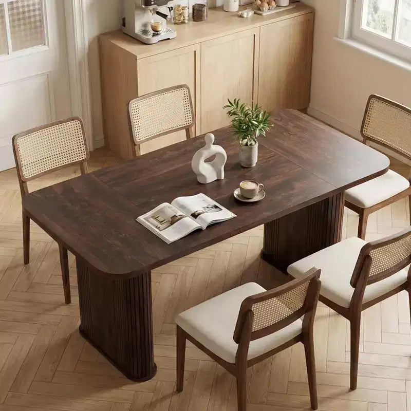 Dining Table for 6-8 People - 62 Modern Long Kitchen Table with Large Tabletop & Heavy Duty Pedestal Legs, Rectangular Dinner Table