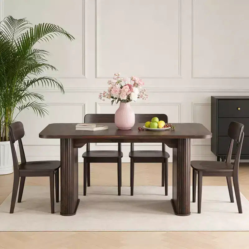 Dining Table for 6-8 People - 62 Modern Long Kitchen Table with Large Tabletop & Heavy Duty Pedestal Legs, Rectangular Dinner Table