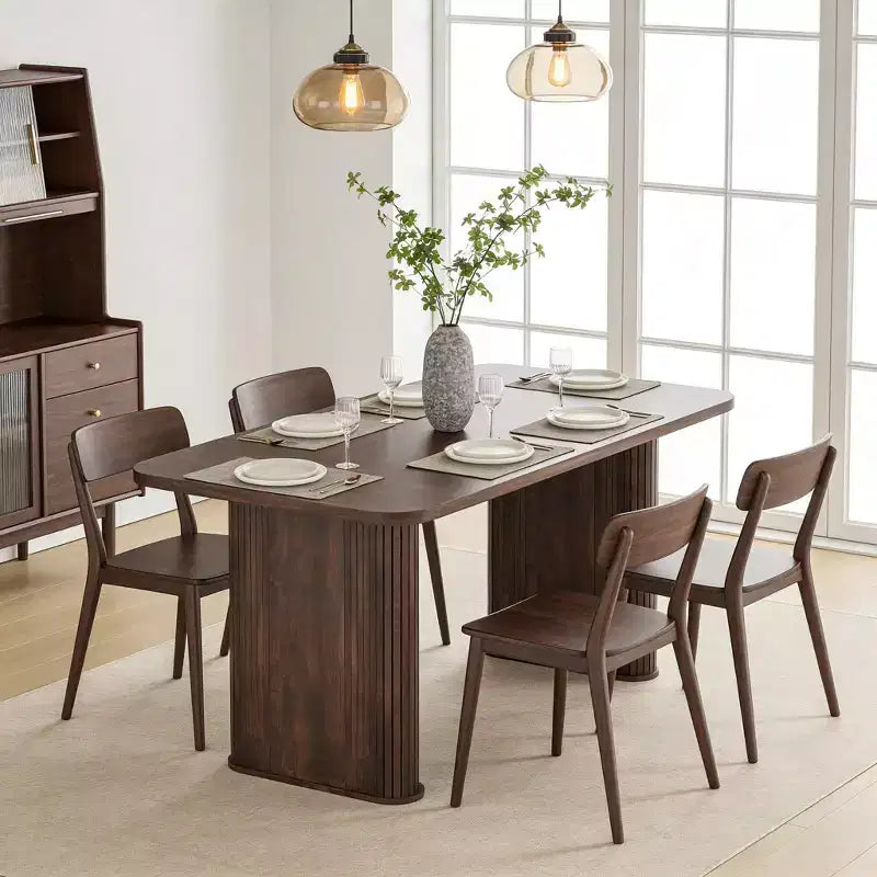 Dining Table for 6-8 People - 62 Modern Long Kitchen Table with Large Tabletop & Heavy Duty Pedestal Legs, Rectangular Dinner Table