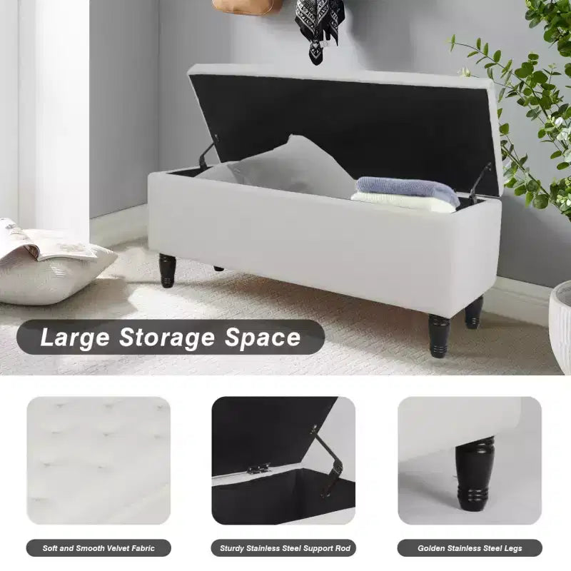 Merax 47 Tufted Velvet Storage Ottoman Bench
