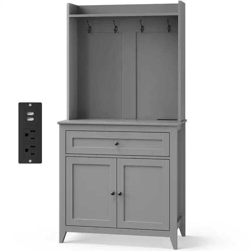 63'' Pantry Cabinet with 4 Hooks, 1 Large Drawer, Adjustable Shelves for Living Room, Dining Room