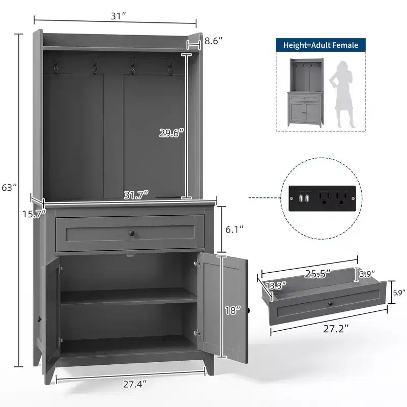 63'' Pantry Cabinet with 4 Hooks, 1 Large Drawer, Adjustable Shelves for Living Room, Dining Room