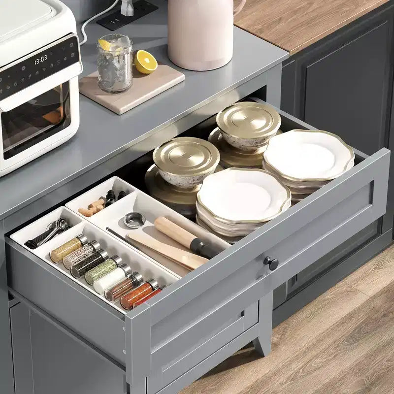 63'' Pantry Cabinet with 4 Hooks, 1 Large Drawer, Adjustable Shelves for Living Room, Dining Room