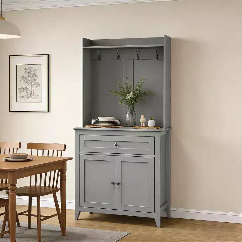 63'' Pantry Cabinet with 4 Hooks, 1 Large Drawer, Adjustable Shelves for Living Room, Dining Room