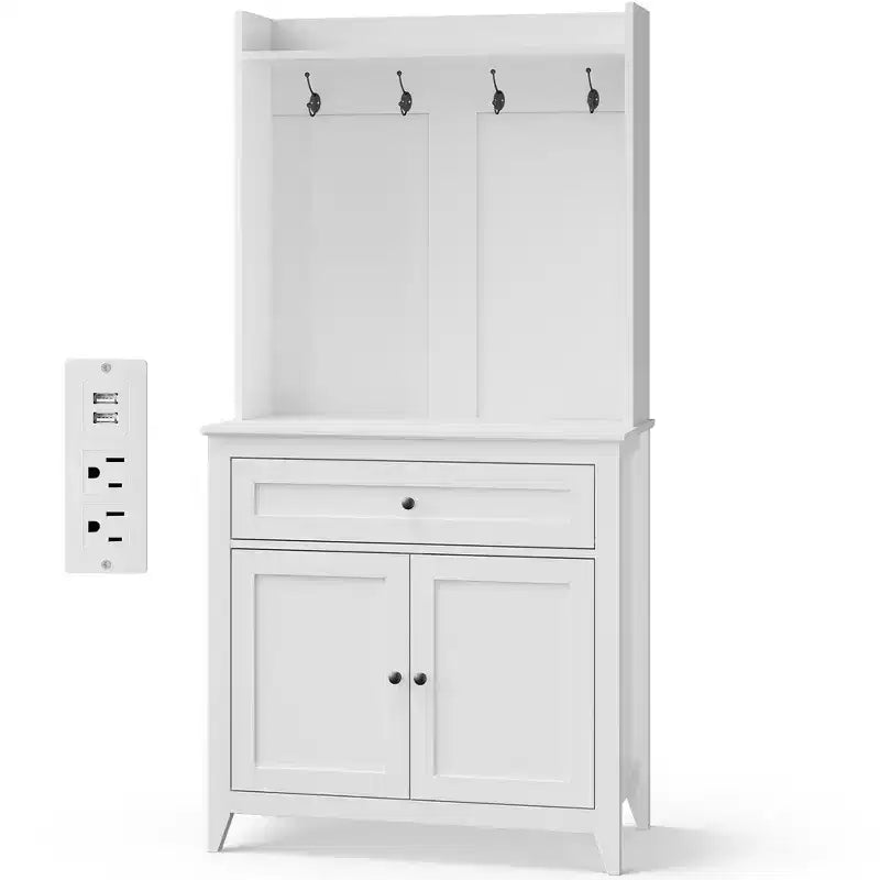 63'' Pantry Cabinet with 4 Hooks, 1 Large Drawer, Adjustable Shelves for Living Room, Dining Room