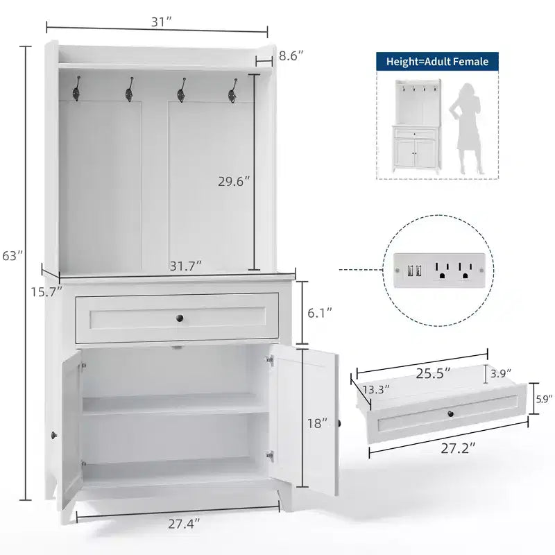 63'' Pantry Cabinet with 4 Hooks, 1 Large Drawer, Adjustable Shelves for Living Room, Dining Room