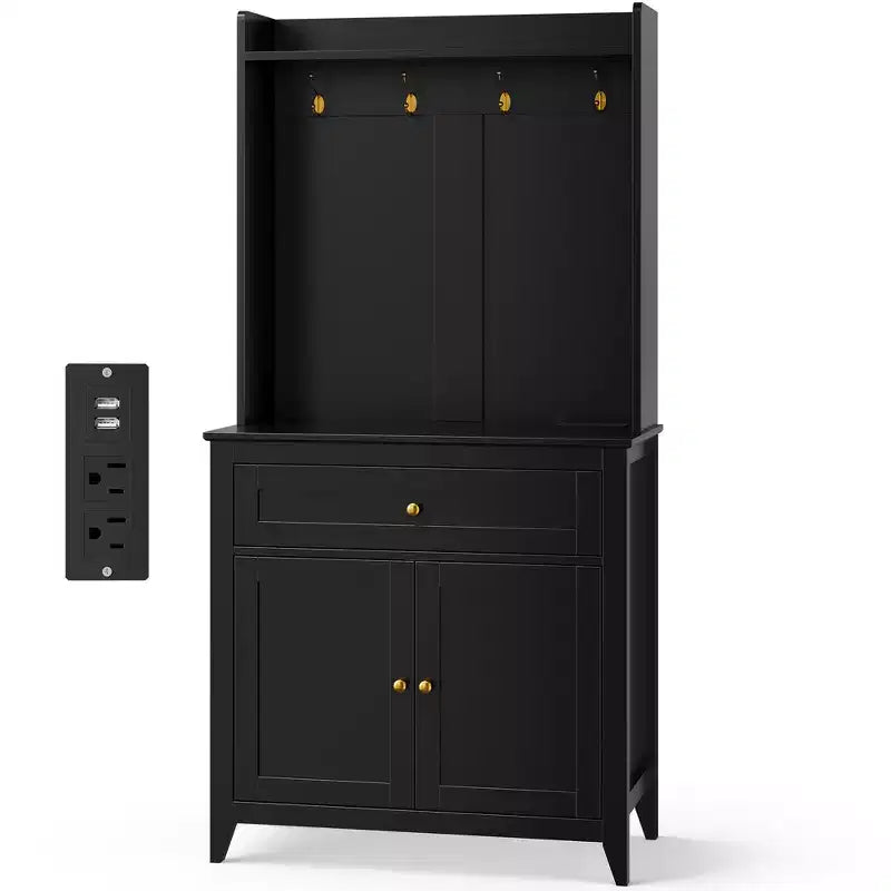 63'' Pantry Cabinet with 4 Hooks, 1 Large Drawer, Adjustable Shelves for Living Room, Dining Room