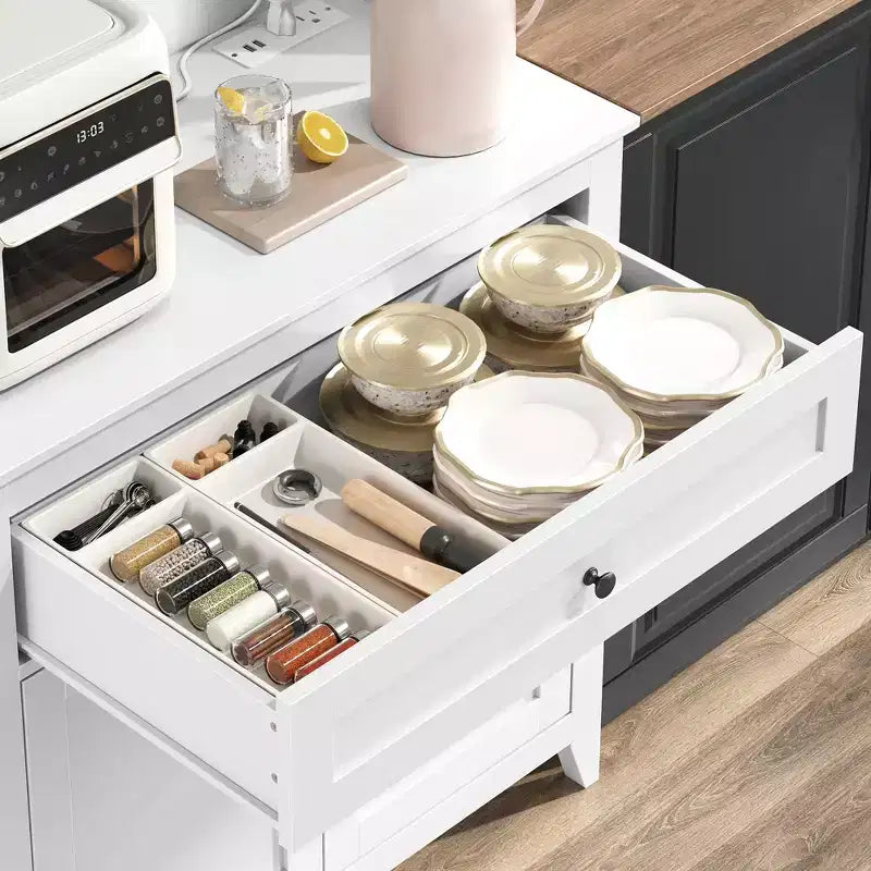 63'' Pantry Cabinet with 4 Hooks, 1 Large Drawer, Adjustable Shelves for Living Room, Dining Room