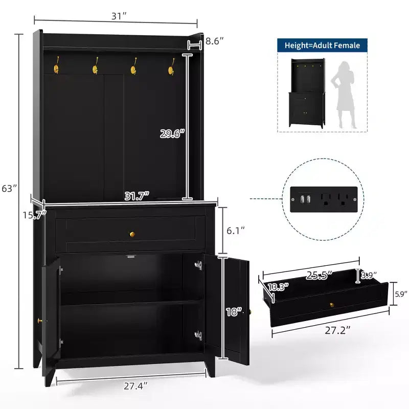 63'' Pantry Cabinet with 4 Hooks, 1 Large Drawer, Adjustable Shelves for Living Room, Dining Room