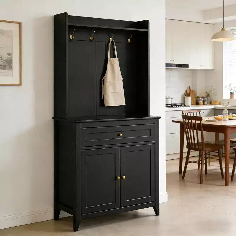 63'' Pantry Cabinet with 4 Hooks, 1 Large Drawer, Adjustable Shelves for Living Room, Dining Room