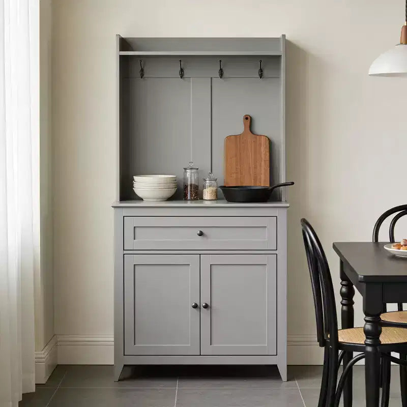 63'' Pantry Cabinet with 4 Hooks, 1 Large Drawer, Adjustable Shelves for Living Room, Dining Room