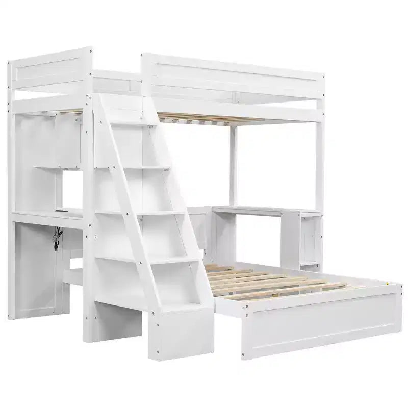 Whisen Twin XL Over Full Bed & Bed Frame with Desk and USB