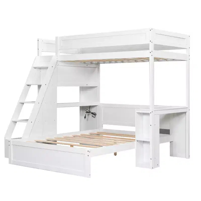 Whisen Twin XL Over Full Bed & Bed Frame with Desk and USB